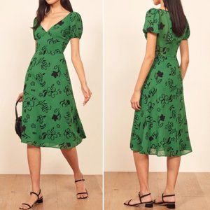NWT Reformation Kacey Print Puff Sleeve Midi Dress